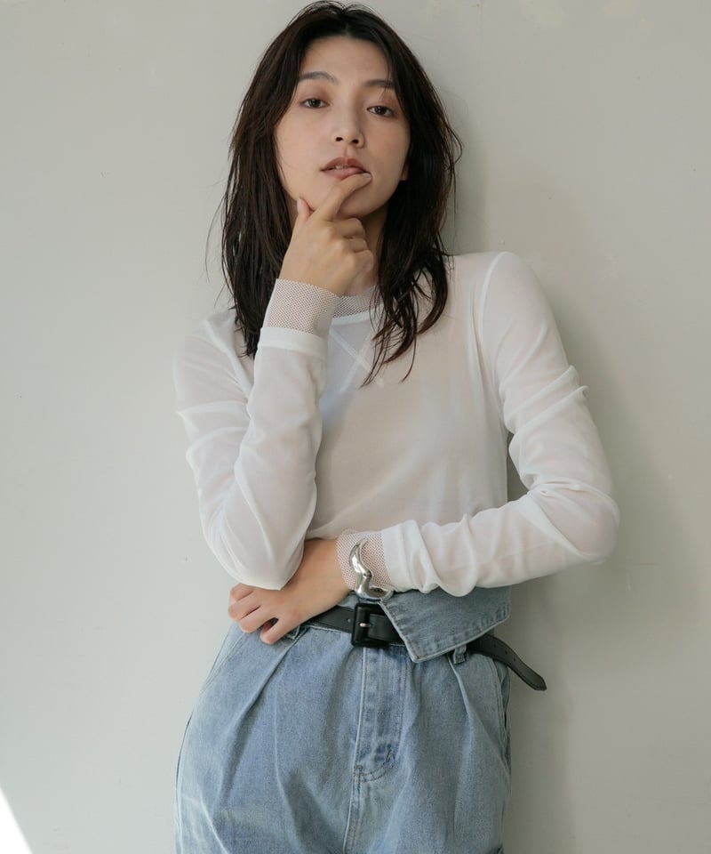 メッシュレイヤードトップ SET]メッシュレイヤードニットトップス＆スカートSET UP +選べる