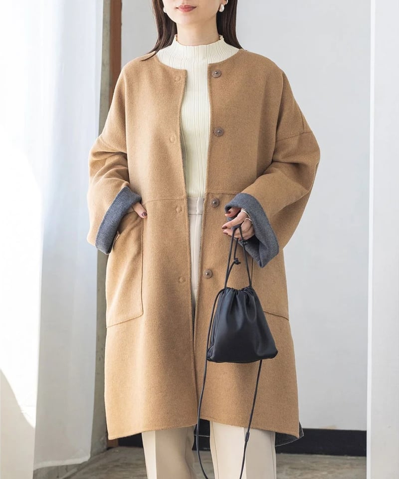 ダブルフェイスリバーシブルノーカラーコート | Deargo