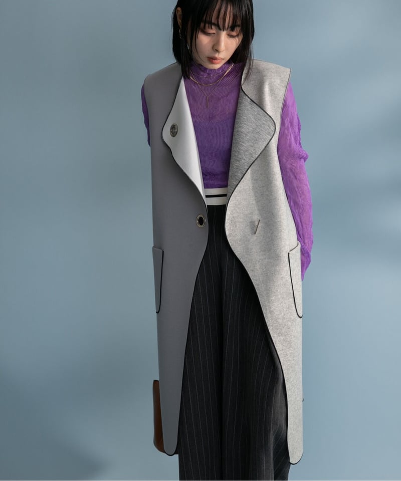 新品　今季AW 新作　エイミーロウ　2TEXバーボタン アイレットジレ　グレー