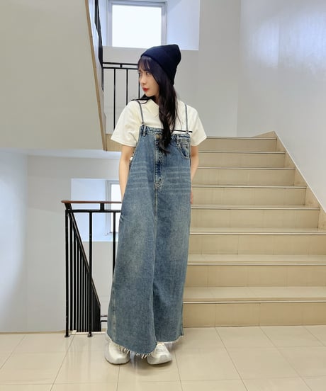 PaulineBleu(ポリーヌブルー) 裾フリンジデニムジャンスカ デニム　ジャンパースカート 裾フリンジデニムジャンスカワンピース56896/56897  2025SS送料無料　丈のみ2サイズ展開