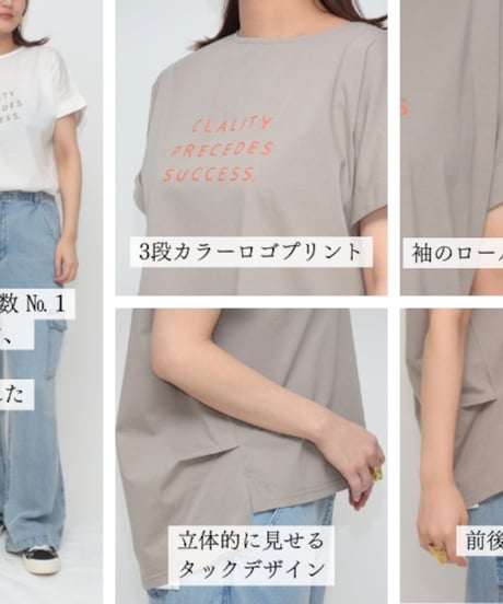 Praia　プライア 袖ロールアップロゴTシャツ　 LEO-2347C