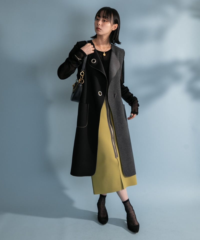 新品　今季AW 新作　エイミーロウ　2TEXバーボタン アイレットジレ　グレー