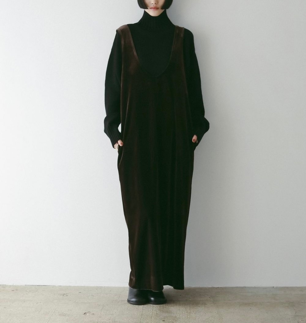 ベロア ロング丈 ワンピース M 黒 秋冬 おしゃれコーデ Annukアンヌーク Velour Uneck Onepiece（ワンピース）｜anuke（アンヌーク）の