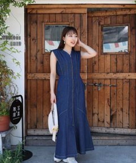 フレアスリーブデニムワンピース