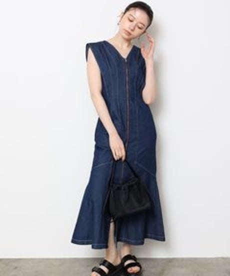 フレアスリーブデニムワンピース