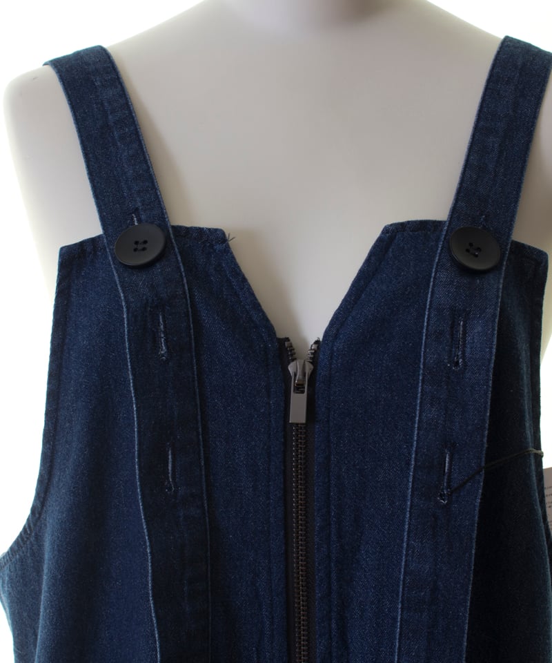 ポリーヌブローデニムワンピース ジャンパースカート PaulineBleu(ポリーヌブルー) 裾フリンジデニムジャンスカ