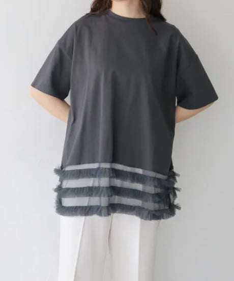 裾チュールプルオーバーTシャツ