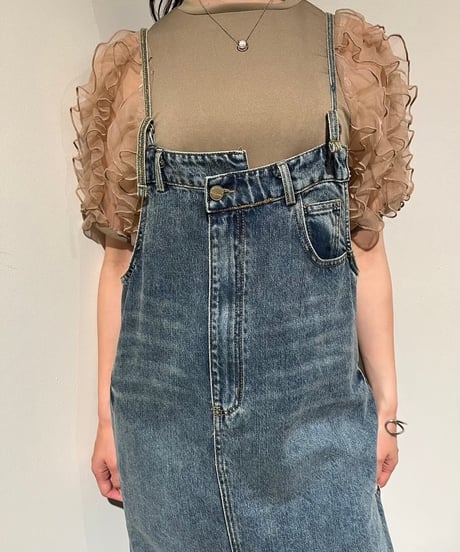 PaulineBleu(ポリーヌブルー) 裾フリンジデニムジャンスカ デニム　ジャンパースカート 裾フリンジデニムジャンスカワンピース56722 本州送料無料 人気アイテム