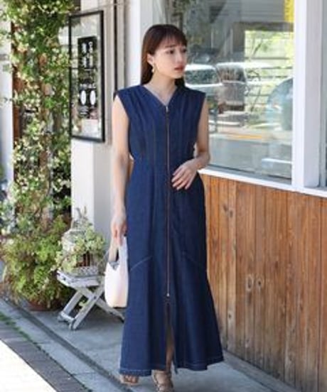 フレアスリーブデニムワンピース