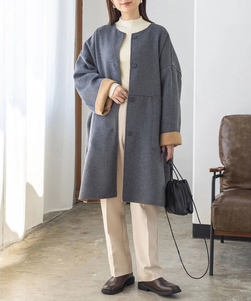 ダブルフェイスリバーシブルノーカラーコート | Deargo