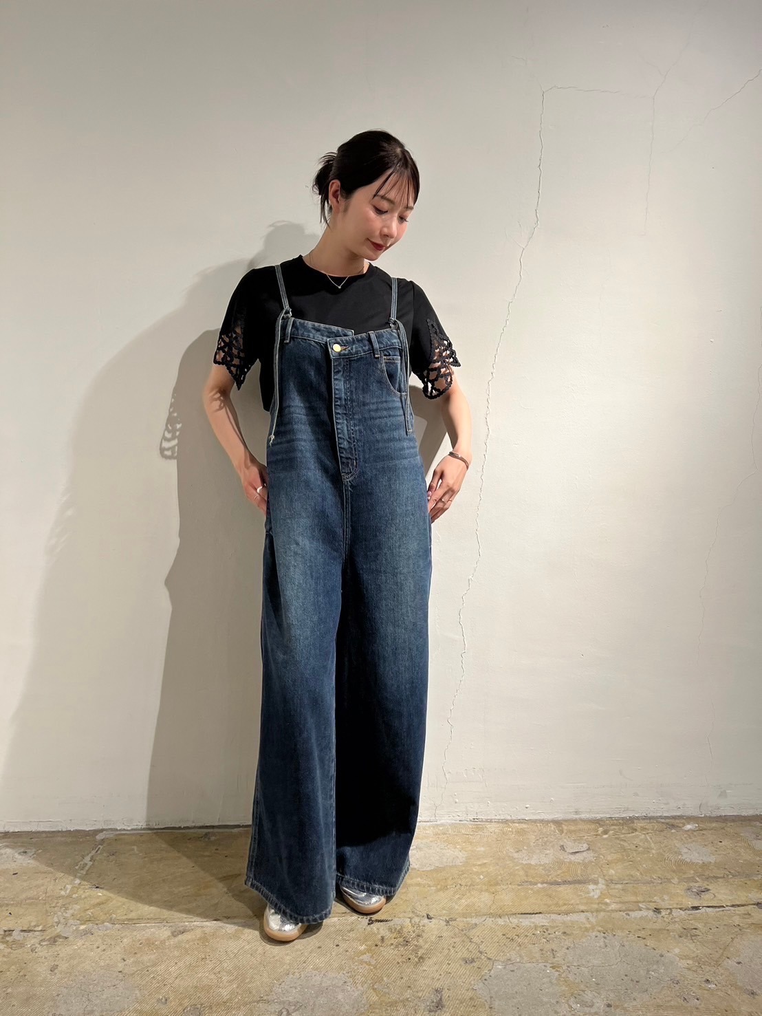フロントアシンメトリーデニムオールインワン Pauline Bleu ポリーヌブロー フロントアシンメトリーデニム