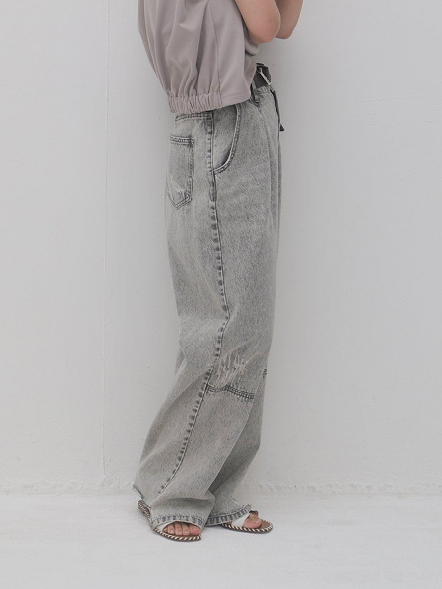 YENN HIGH RISE TUCK WIDE PANTS L/GRAY 36