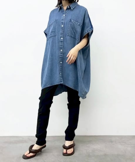CYNICAL シニカル テンセルデニム×ジョーゼットロングシャツ 612-95131 (2026NEWARIIVAL)