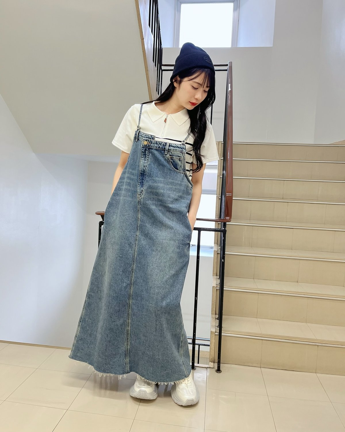 PaulineBleu(ポリーヌブルー) 裾フリンジデニムジャンスカ