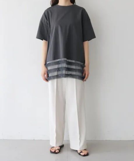 裾チュールプルオーバーTシャツ