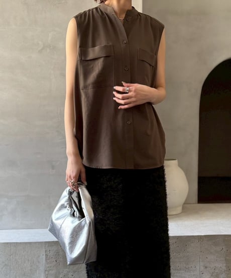 Cafune　カフネ　mat stretch georgette tuck sleeve blouse マットストレッチジョーゼットタックスリーブブラウス　535911
