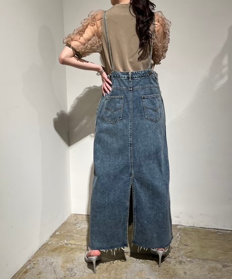 PaulineBleu(ポリーヌブルー) 裾フリンジデニムジャンスカ デニム　ジャンパースカート 裾フリンジデニムジャンスカワンピース56722 本州送料無料 人気アイテム