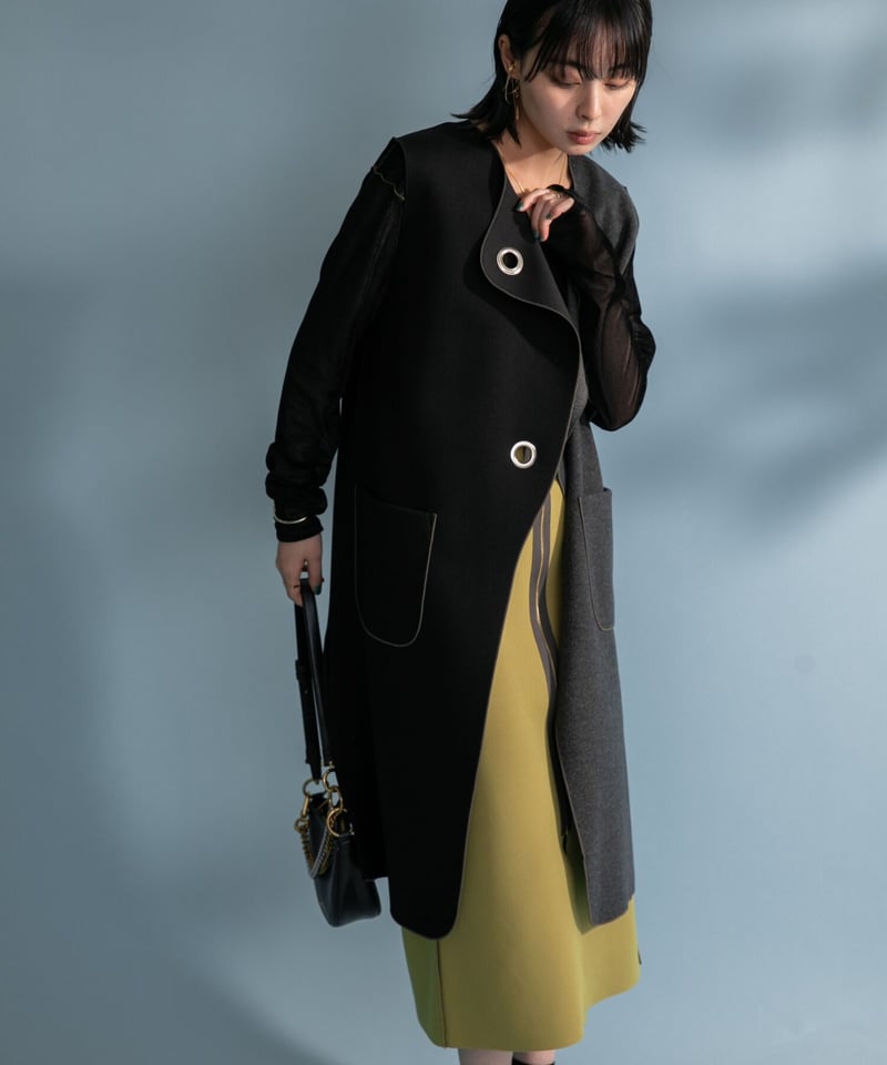 新品　今季AW 新作　エイミーロウ　2TEXバーボタン アイレットジレ　グレー