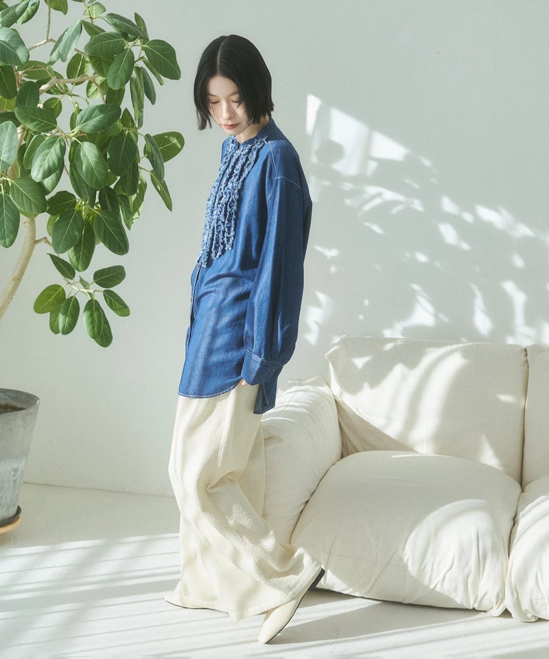 hunch ハンチ スラブ/デニム ストライプフリルシャツ WLN5256 2026NEWAR