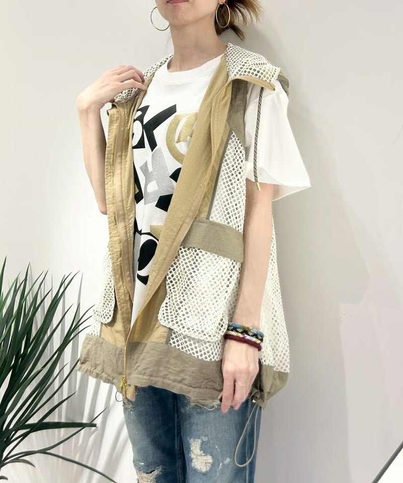 RISLEY リズレー Hooded tunic vest メッシュ ベスト 174105