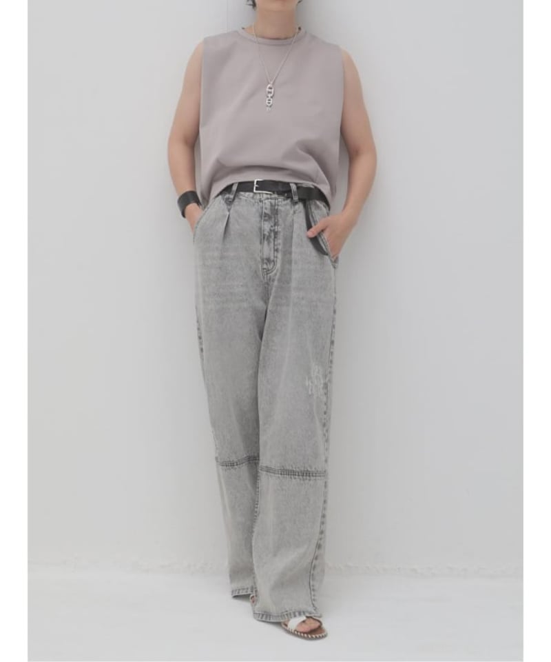 YENN HIGH RISE TUCK WIDE PT L/GRAY 36 YENN 】HIGH RISE TUCK WIDE