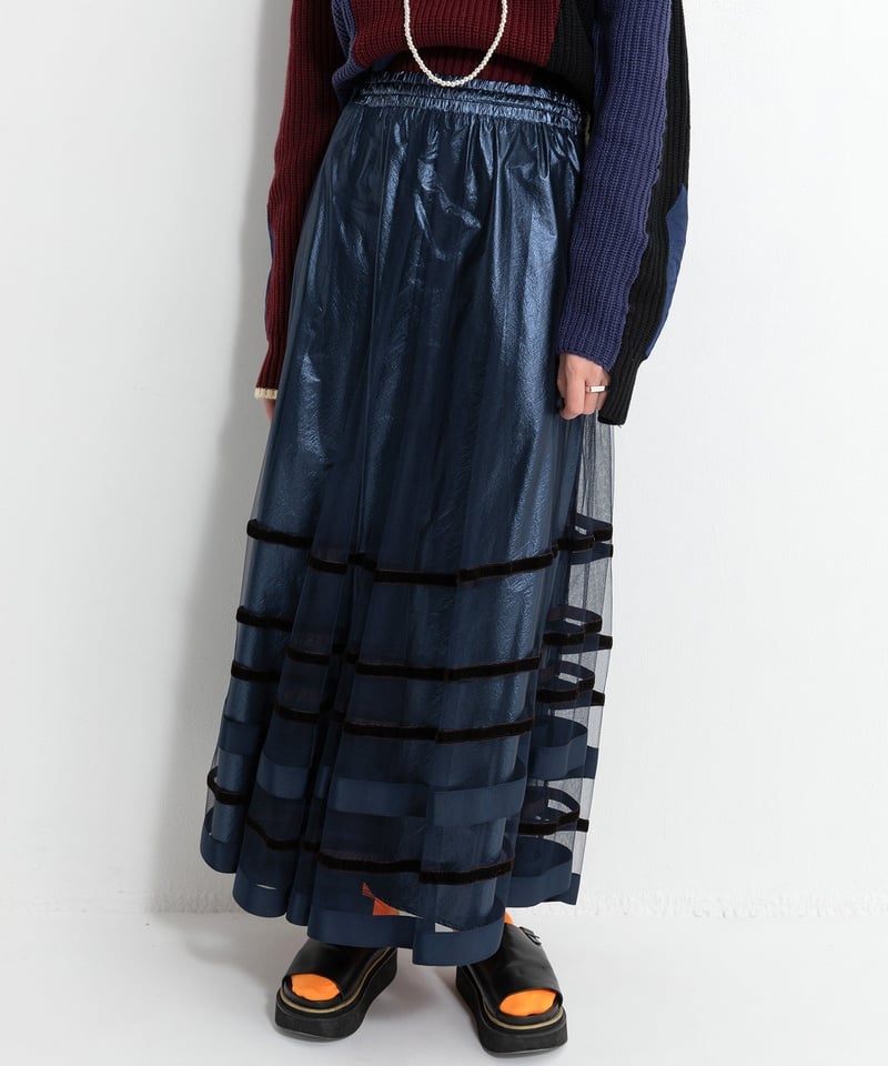AULA AILA アウラアイラ ボーダーチュールスカート BORDER TULLE