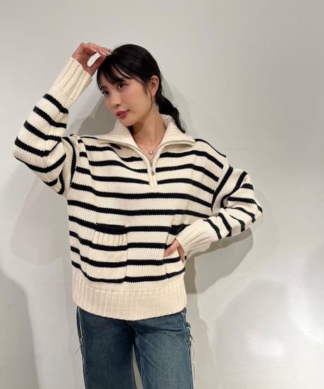 Pauline Bleu(ポリーヌブロー)ハーフZIPボーダーニット35254