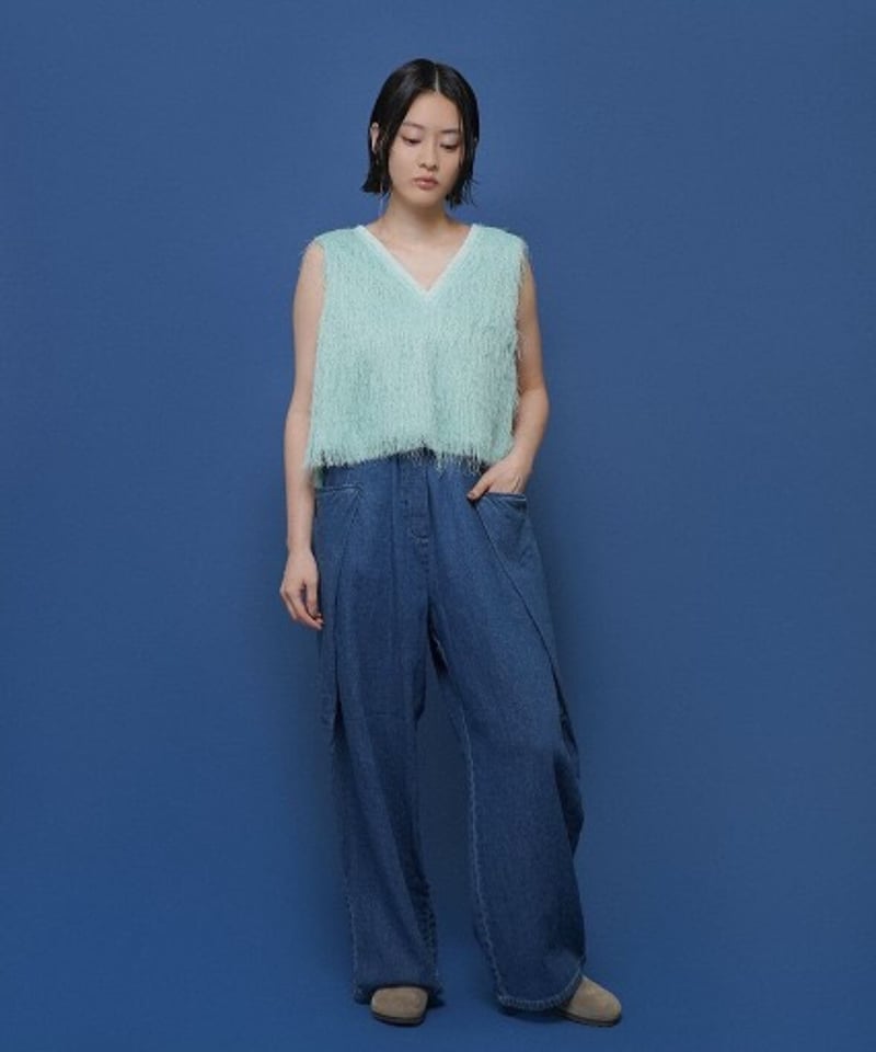 CYAN TOKYO シアントーキョー オーバータックリネンデニムワイド