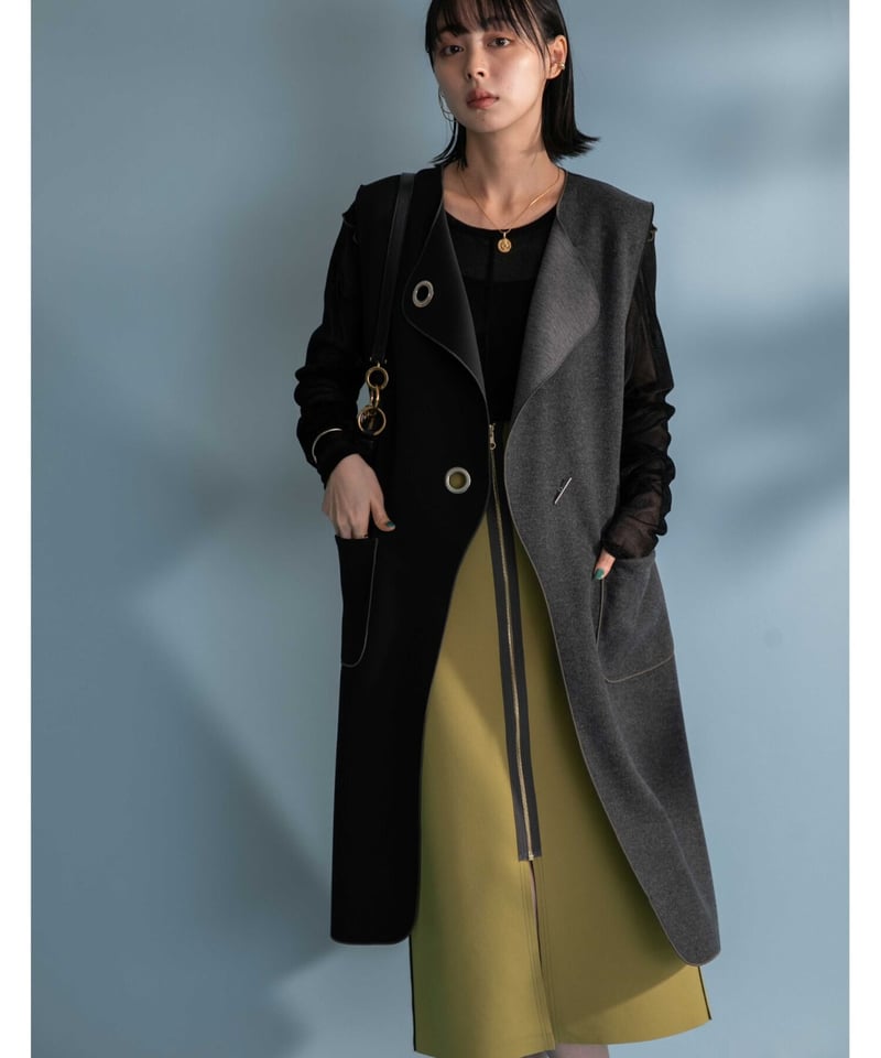 新品　今季AW 新作　エイミーロウ　2TEXバーボタン アイレットジレ　グレー