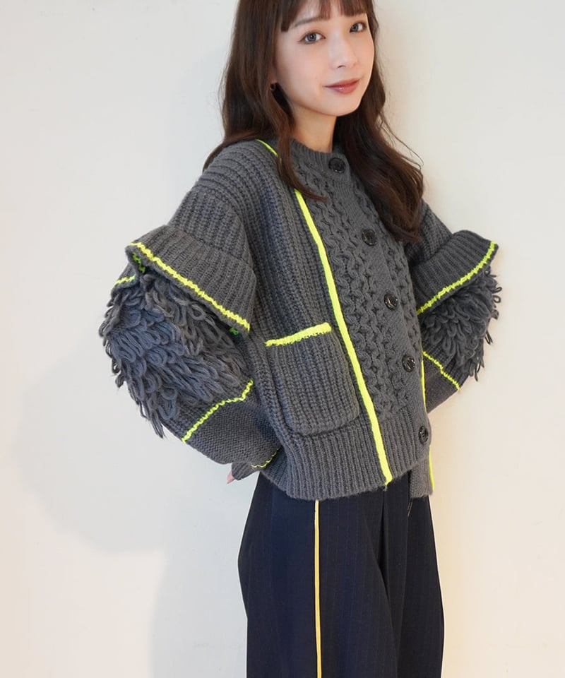 ALUA AILA／アウラアイラ　レイヤードドレープカーディガン TULLE LAYERED KNIT CARDIGAN — aulaaila