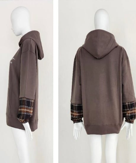 Boutique Ordinary　ブティークオーディナリー Check Sleeve Docking Hoodie PO  BO23-308T