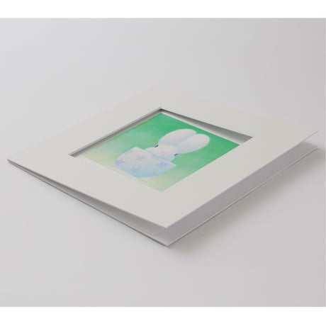 ジクレー版画「青い花のカップ」（フレーム無し・ブックマット仕様）