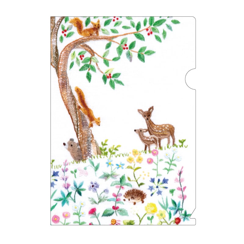 A5クリアファイル 花風景とかわいい仲間たち | 戸塚刺しゅう