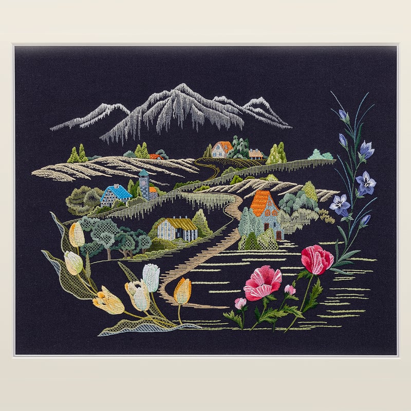 プリントクロス【山のある郷】フランス刺繡と図案163集風景特集8 心に プリントクロス【山のある郷】フランス刺繡と図案163集風景特集8 心に