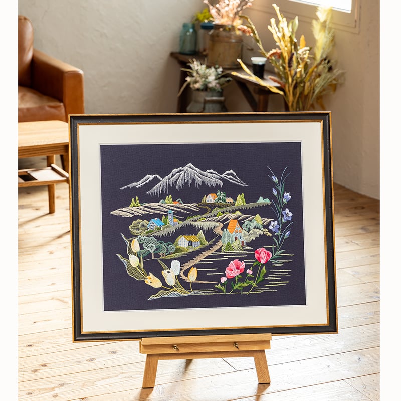 プリントクロス【山のある郷】フランス刺繡と図案163集風景特集8 心に プリントクロス【山のある郷】フランス刺繡と図案163集風景特集8 心に