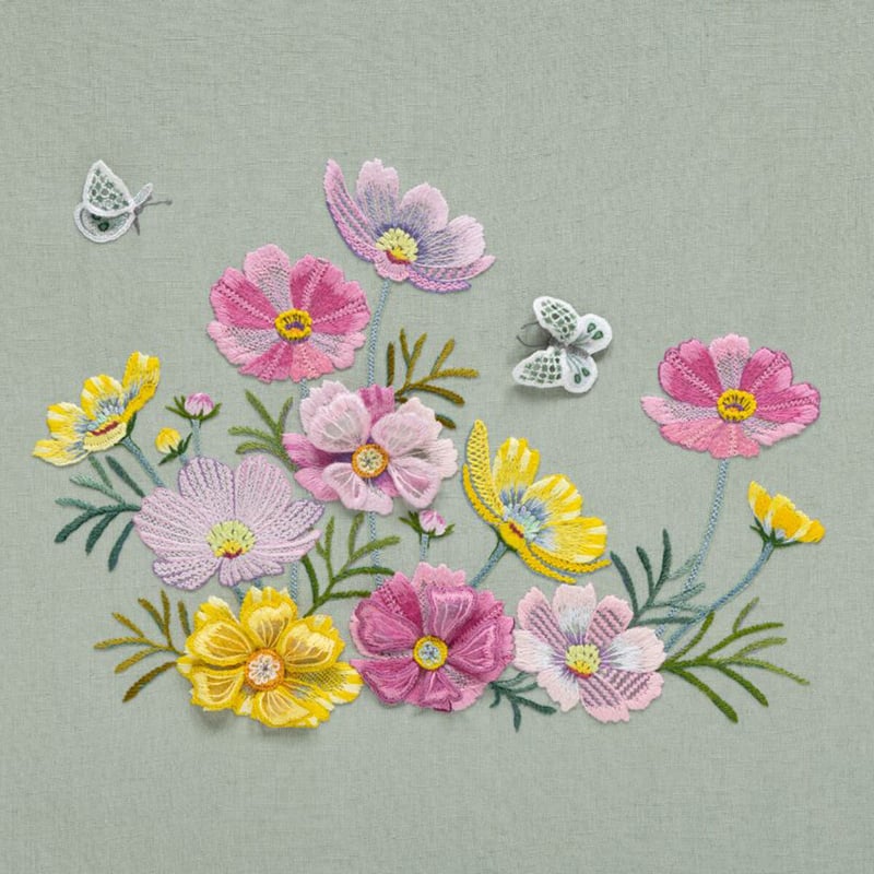 2024年 9・10月カレンダー作品 転写布 【コスモス・モンシロチョウ