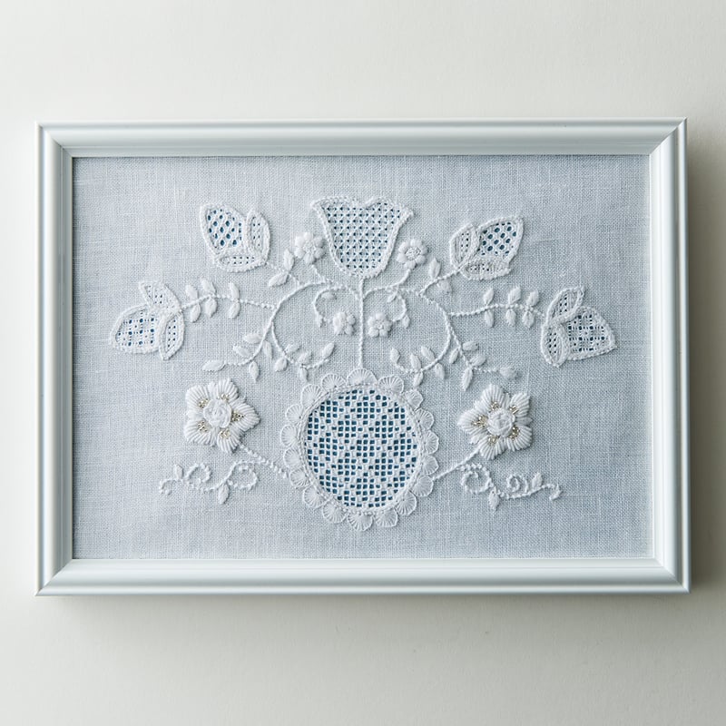 フランスアンティーク・ モノグラムシーツ/“RC”ドロンワーク/白糸刺繍 繊細なドロンワーク白糸刺繍ティーナプキン（30x30cm） フランス
