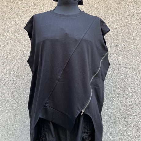 Zip-Slit Asymmetric French Sleeve Tops/F255