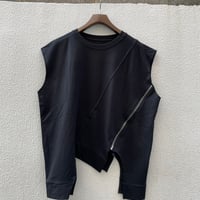 Zip-Slit Asymmetric French Sleeve Tops/F255