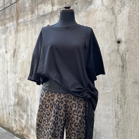 Shoulder Button & Drawstring Ruched T-Shirt/F256