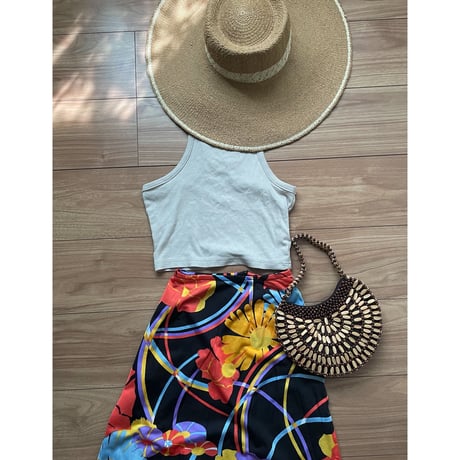 BIG Flower vintage long skirt /F104