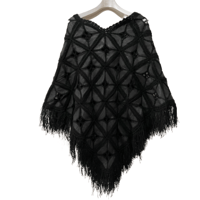 Crochet Leather  vintage poncho  /F182
