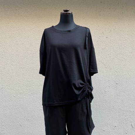 Shoulder Button & Drawstring Ruched T-Shirt/F256
