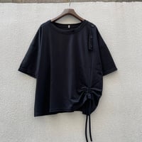 Shoulder Button & Drawstring Ruched T-Shirt/F256