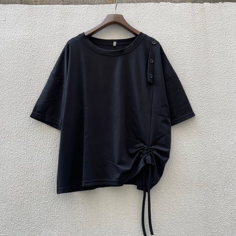 Shoulder Button & Drawstring Ruched T-Shirt/F256