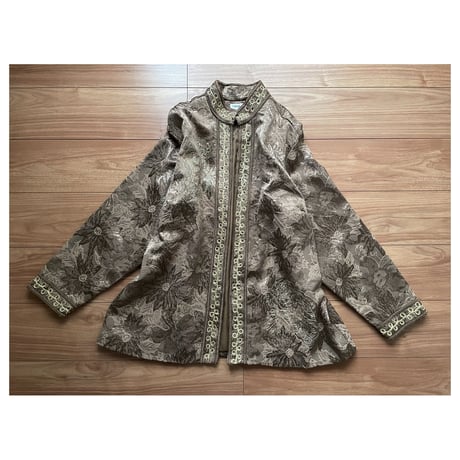 vintage Jacquard stand collar Flower Jacket　/F017