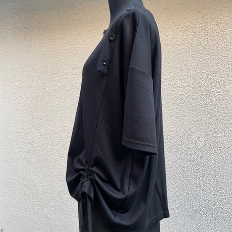 Shoulder Button & Drawstring Ruched T-Shirt/F256
