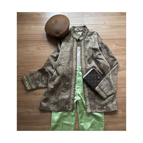 vintage Jacquard stand collar Flower Jacket　/F017