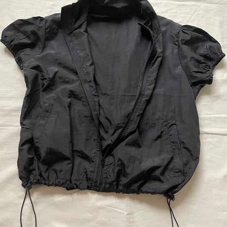 nylon  shirring zip-up tops/F264