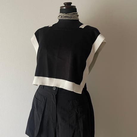 2Way Bicolor Knit Shoulder Tops/F273